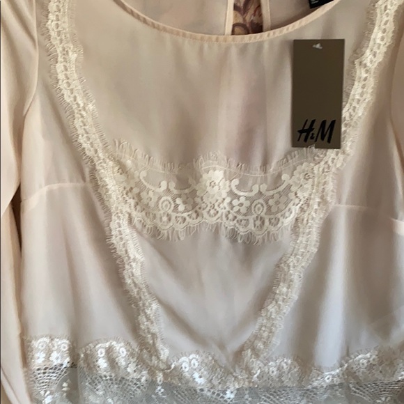 NWT HM H&M NEW YORK CITY STORE IVORY BOHO EMBROIDERED SHEER TOP LACE BLOUSE TOP - Picture 9 of 16